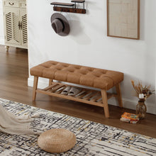 Load image into Gallery viewer, Dayalane Upholstered Storage Bench with Shoe Rack, Linen Fabric Entryway Bench for Living Room, Bedroom and Hallway, Multi Functional Ottoman with Solid Wood Shelf, Beige