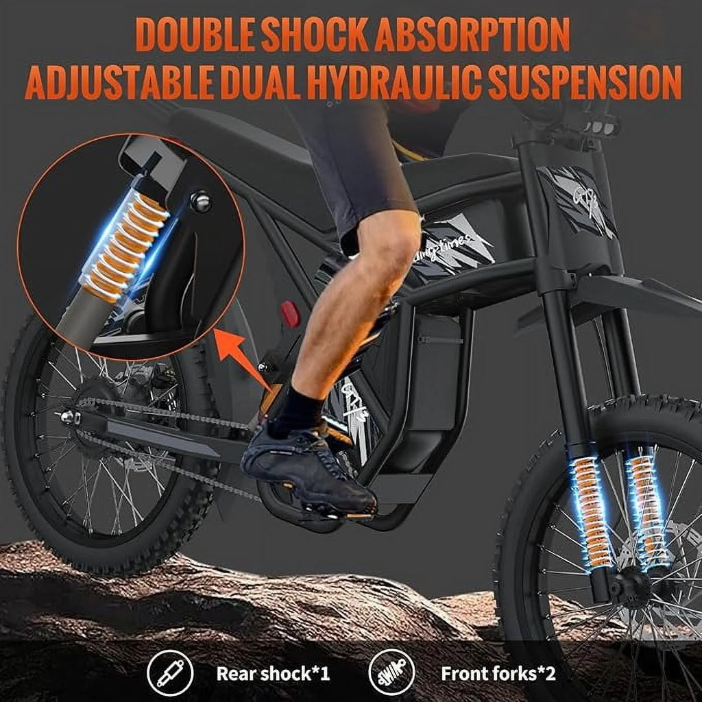 2400W Ridingtimes GT73 2400W 48V Electric Motorbike 18.2ah*2 Electric BIKE UL2849 with 25" Tires Digital Screen Carbon Steel, BLACK