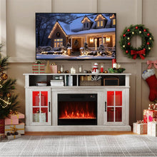 Load image into Gallery viewer, 58" Electric Fireplace TV Stand for 65" TVs, Entertainment Center with 28" Fireplace Heater Insert, LED Lights, Remote Control &amp; Storage