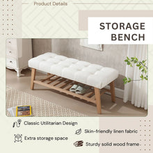 Load image into Gallery viewer, Dayalane Upholstered Storage Bench with Shoe Rack, Linen Fabric Entryway Bench for Living Room, Bedroom and Hallway, Multi Functional Ottoman with Solid Wood Shelf, Beige