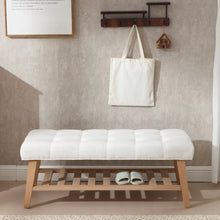 Load image into Gallery viewer, Dayalane Upholstered Storage Bench with Shoe Rack, Linen Fabric Entryway Bench for Living Room, Bedroom and Hallway, Multi Functional Ottoman with Solid Wood Shelf, Beige