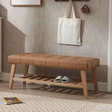 Load image into Gallery viewer, Dayalane Upholstered Storage Bench with Shoe Rack, Linen Fabric Entryway Bench for Living Room, Bedroom and Hallway, Multi Functional Ottoman with Solid Wood Shelf, Beige