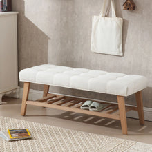 Load image into Gallery viewer, Dayalane Upholstered Storage Bench with Shoe Rack, Linen Fabric Entryway Bench for Living Room, Bedroom and Hallway, Multi Functional Ottoman with Solid Wood Shelf, Beige