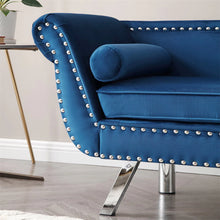 Load image into Gallery viewer, Mid Century Couch, 61 in Velvet Loveseat with 2 Pillows, Upholstered Sofa with Nailhead Trim and Roll Arm for Living Room Bedroom, 400 lb Weight Capacity, Blue