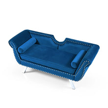 Load image into Gallery viewer, Mid Century Couch, 61 in Velvet Loveseat with 2 Pillows, Upholstered Sofa with Nailhead Trim and Roll Arm for Living Room Bedroom, 400 lb Weight Capacity, Blue