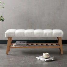 Load image into Gallery viewer, Dayalane Upholstered Storage Bench with Shoe Rack, Linen Fabric Entryway Bench for Living Room, Bedroom and Hallway, Multi Functional Ottoman with Solid Wood Shelf, Beige