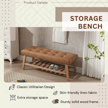 Load image into Gallery viewer, Dayalane Upholstered Storage Bench with Shoe Rack, Linen Fabric Entryway Bench for Living Room, Bedroom and Hallway, Multi Functional Ottoman with Solid Wood Shelf, Beige