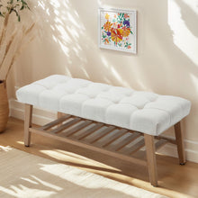 Load image into Gallery viewer, Dayalane Upholstered Storage Bench with Shoe Rack, Linen Fabric Entryway Bench for Living Room, Bedroom and Hallway, Multi Functional Ottoman with Solid Wood Shelf, Beige