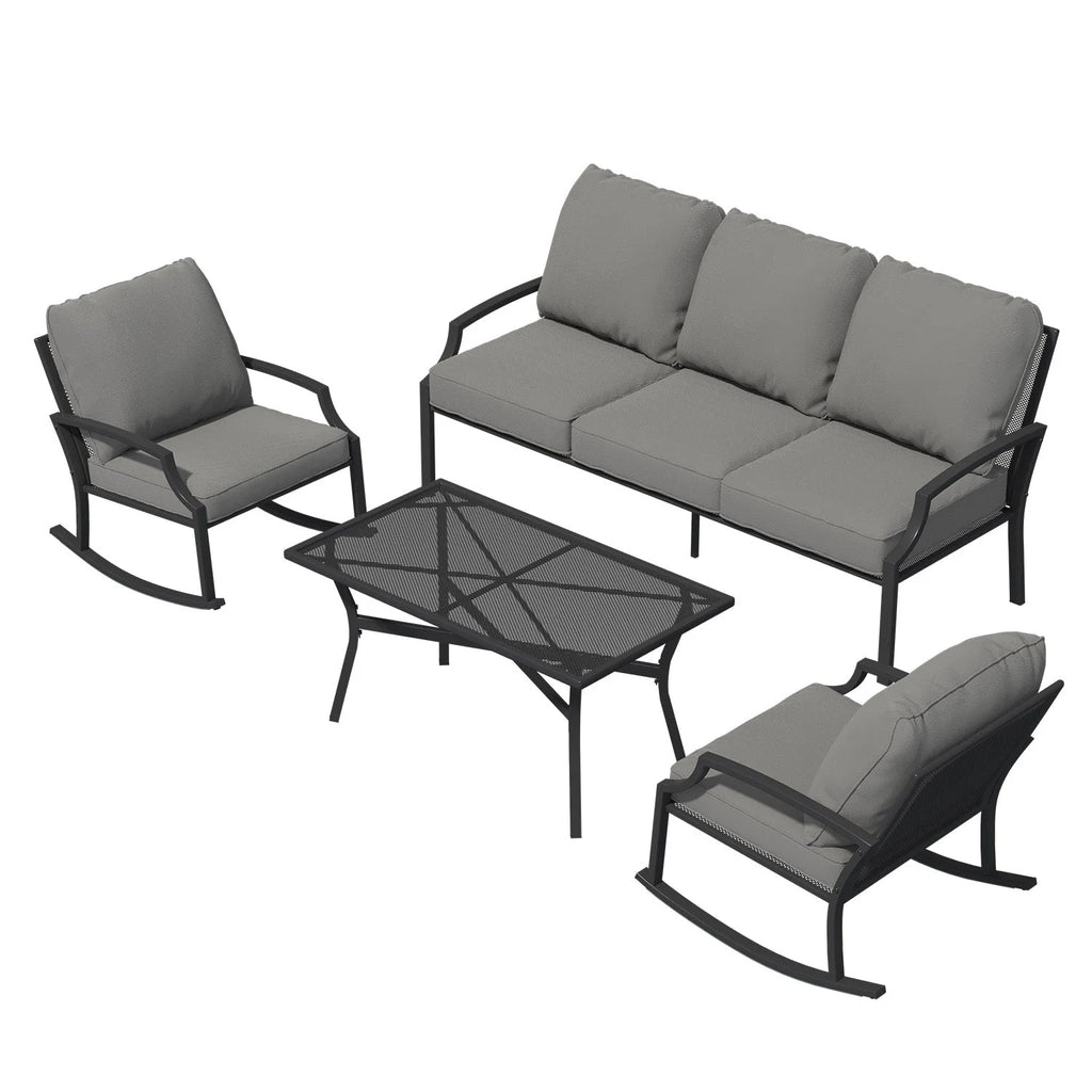 AECOJOY 4-Piece Outdoor Patio Furniture Set with Rocking Chair, Metal Patio Conversation Bistro Set