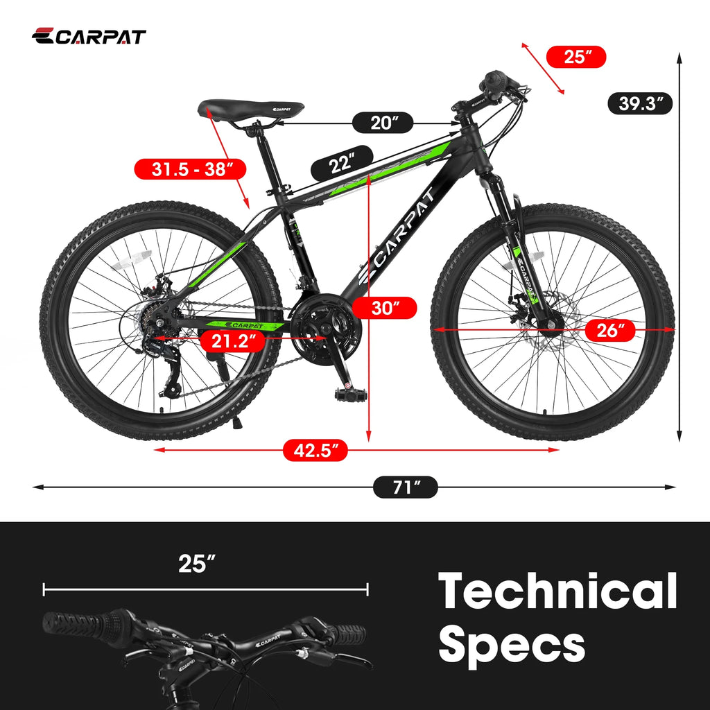 26 in Mountain Bike for Men, Adult Mens Bike with 21 Speed & Disc Brakes