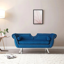 Load image into Gallery viewer, Mid Century Couch, 61 in Velvet Loveseat with 2 Pillows, Upholstered Sofa with Nailhead Trim and Roll Arm for Living Room Bedroom, 400 lb Weight Capacity, Blue