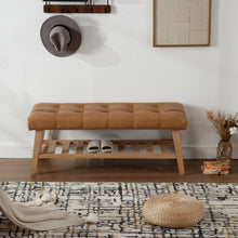 Load image into Gallery viewer, Dayalane Upholstered Storage Bench with Shoe Rack, Linen Fabric Entryway Bench for Living Room, Bedroom and Hallway, Multi Functional Ottoman with Solid Wood Shelf, Beige